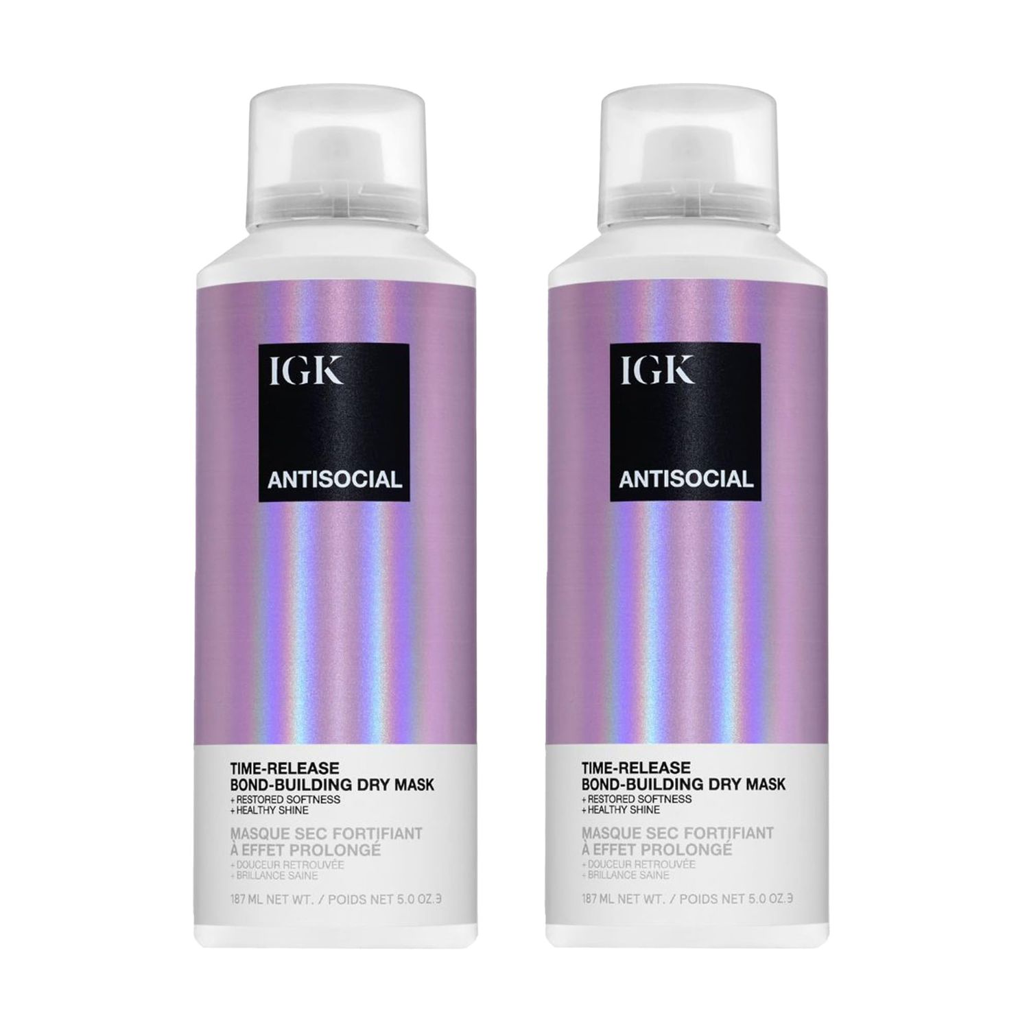 IGK Antisocial Dry Hair Mask - Leave-in Overnight Mask | Hair Bond-Building Treatment for Dry Hair | Overnight Hydration &amp; Shine | Repairs, Softens &amp; Perfect for Extensions | 5.0 oz (Pack of 2)