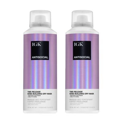 IGK Antisocial Dry Hair Mask - Leave-in Overnight Mask | Hair Bond-Building Treatment for Dry Hair | Overnight Hydration &amp; Shine | Repairs, Softens &amp; Perfect for Extensions | 5.0 oz (Pack of 2)