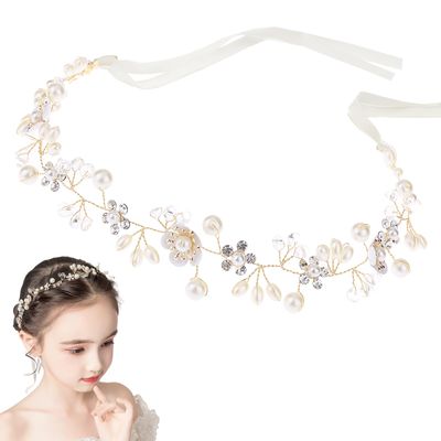 Flower Girl Headpiece, Flower Headband for Girls Women, Pearl Headpiece, Flower Girl Hair Accessory, Wedding Hair Accessories for Girls, Flower Girls Crown, First Communion Headpiece for Girls