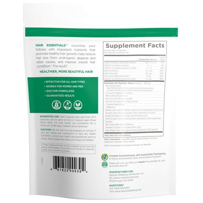 Natural Wellbeing Hair Essentials - Supports Healthy Hair with Saw Palmetto (for DHT), Biotin, Bamboo Silica - Natural Supplement for Women and Men. 270 Veg Caps (3-Month Supply)
