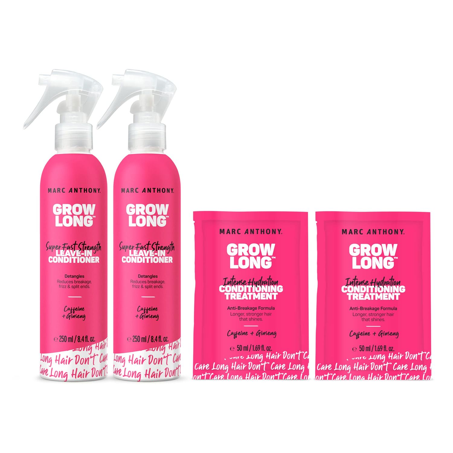 Marc Anthony Grow Long Hair Treatment Bundle - 2 Leave In Conditioner Sprays &amp; 2 Travel Hair Mask - Anti-Frizz, Anti-Breakage &amp; Nourishing Formula For Split Ends, &amp; Hair Growth for Dry &amp; Damaged Hair