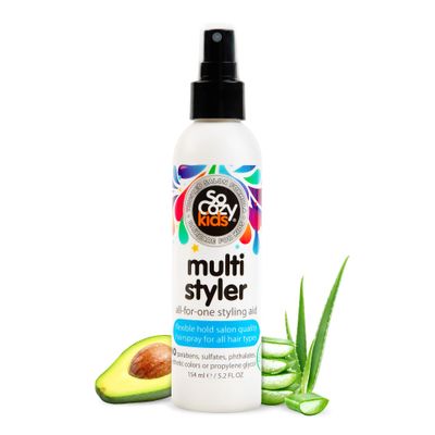 SoCozy Multi Styler, Styling Hair Spray for Kids, Safe for Everyday Use (5.2 Fl Oz) Holds Like a Light Gel, Gentle Formula with Quinoa, Vitamin B5 &amp; Aloe, No Parabens, Sulfates or Synthetic Colors