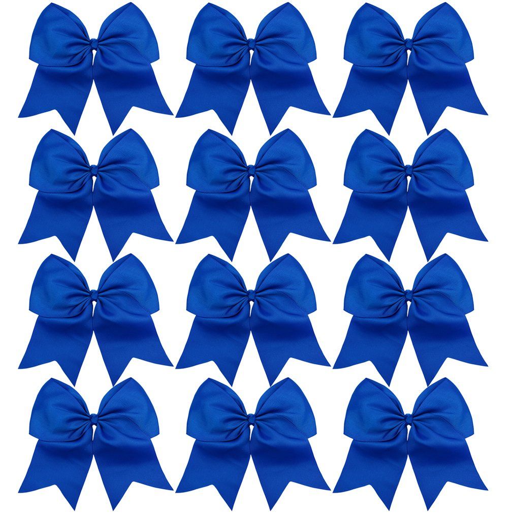 DEEKA 12PCS 8&quot; Large Cheer Hair Bows Ponytail Holder Handmade for Teen Girls Softball Cheerleader Sports-Royal Blue