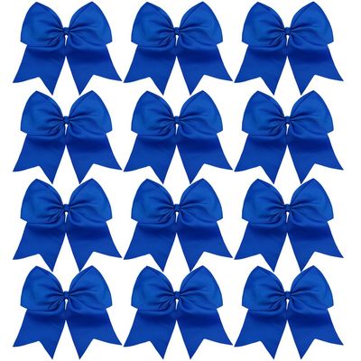 DEEKA 12PCS 8&quot; Large Cheer Hair Bows Ponytail Holder Handmade for Teen Girls Softball Cheerleader Sports-Royal Blue