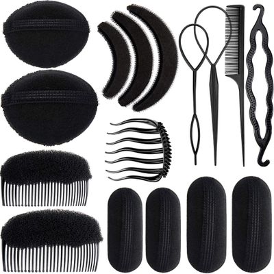16 Pieces Hair Bump Sponge, Padding Volume Insert Tools, Simple Braid Tools, Bases up Combs, Hair Styling Accessories for Girls &amp; Women