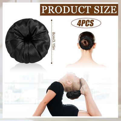 Yuxung 4 Pcs Satin Hair Bun Donut Satin Hair Bun Maker Dark Retain Moisture Easy to Style for Women Ladies Military Ballet and Business(Black)