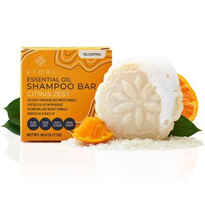 Viori Citrus Zest Essential Oil Shampoo Bar Made with Rice Water - Handcrafted All Natural Shampoo Bars - Sulfate Free Shampoo