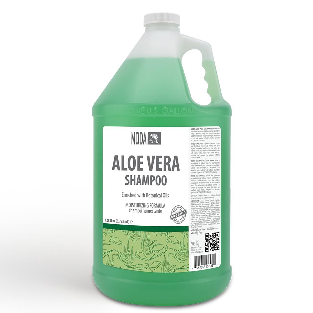MODA - Moisturizing Shampoo for All Hair Types, Aloe Vera, 128 Oz, Professional - Deeply Cleanses and Conditions, Strengthens, Restores and Shine your Hair
