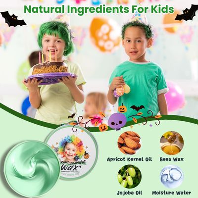 Temporary Green Hair Color Wax for Kids, Women Men Colored Hair Styling Mud, Washable Style Dye for Girls Boys Teens, DIY Instant Hair Coloring Gel Cream for Cosplay Halloween Children's Day