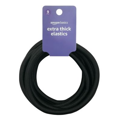Amazon Basics Extra Long Extra Thick Elastics for Thick Hair, Black, Pack of 9