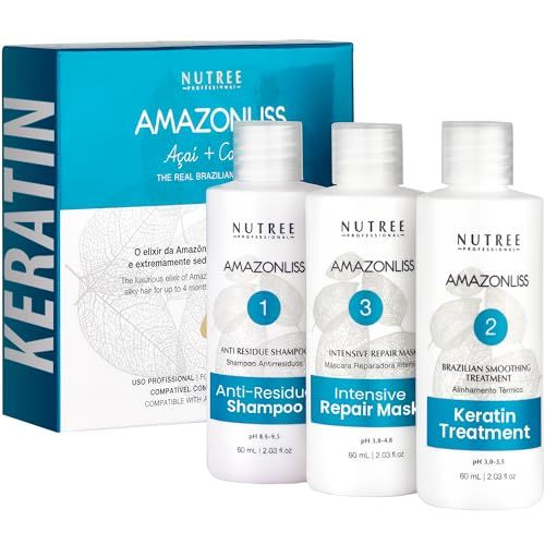 Amazonliss Keratin Hair Treatment Set 2.03 Fl Oz - Natural Ingredients ACAI, Smooths, Softens, Moisturizes, Adds Shine, Reduces Frizz. Packaging may vary