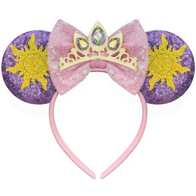 Bmobuo Princess Mouse Ears Headband for Women Adult, Crown &amp; Star Sequin Mouse Ears Cute Park Ears