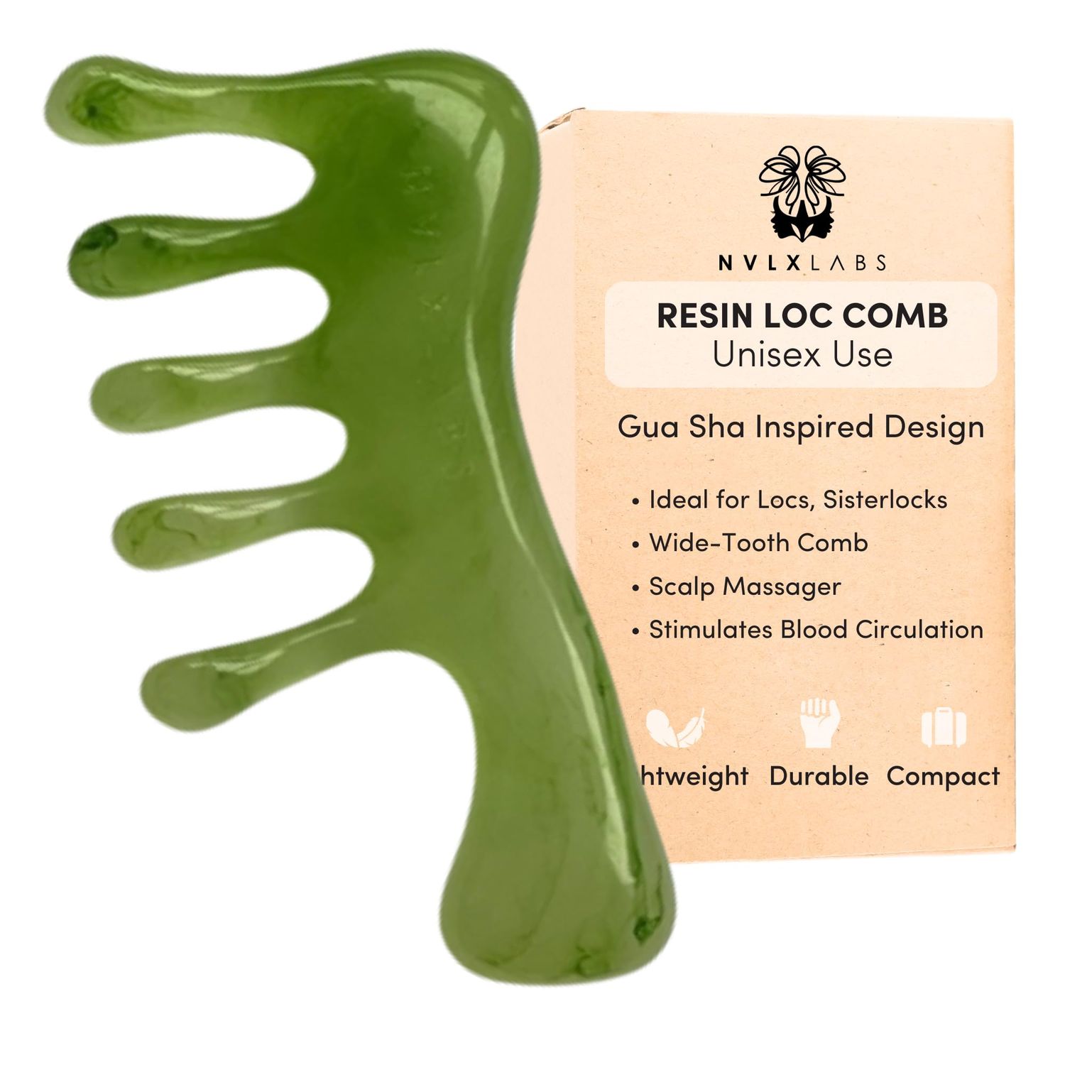 Loc Comb - Scalp Massager | Gua Sha Hair Care Inspired Wide Tooth Comb for Curls - Head Massager for Hair Growth, Hair Detangler for Women, Men By NVLX LABS