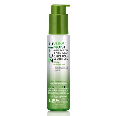 GIOVANNI 2chic Ultra-Moist Super Potion - Anti Frizz Binding Serum, Prevents Split Ends, Avocado &amp; Olive Oil, Aloe Vera, Shea Butter, Botanical Extracts, No Parabens, Color Safe - 2.75 oz