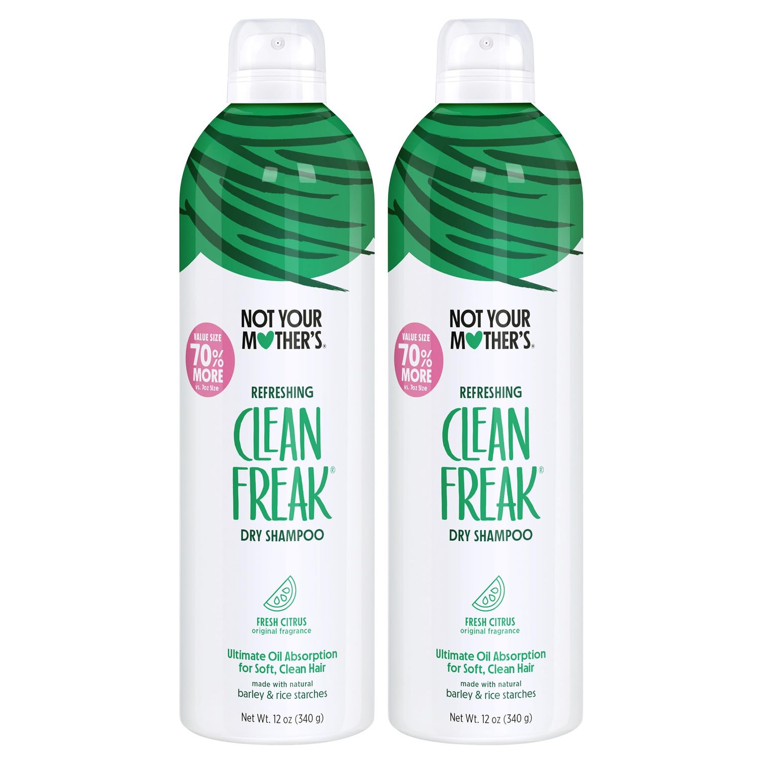 Not Your Mother&#39;s Clean Freak Refreshing Jumbo Dry Shampoo (2-Pack) - 12 oz - Instantly Refreshes Hair Between Washes - Fresh Citrus Scent - Ultimate Oil Absorption - For All Hair Types