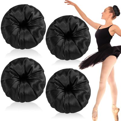 Yuxung 4 Pcs Satin Hair Bun Donut Satin Hair Bun Maker Dark Retain Moisture Easy to Style for Women Ladies Military Ballet and Business(Black)