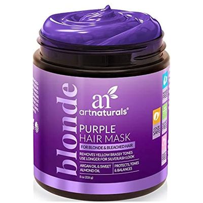 Artnaturals Purple Hair Mask for Blonde, Silver &amp; Platinum Hair - Removes Yellow Brassy Color, Repairs Dry &amp; Bleached Hair - Deep Conditioning Treatment Hair Moisturizer - Sulfate Free (8 Oz/226g)
