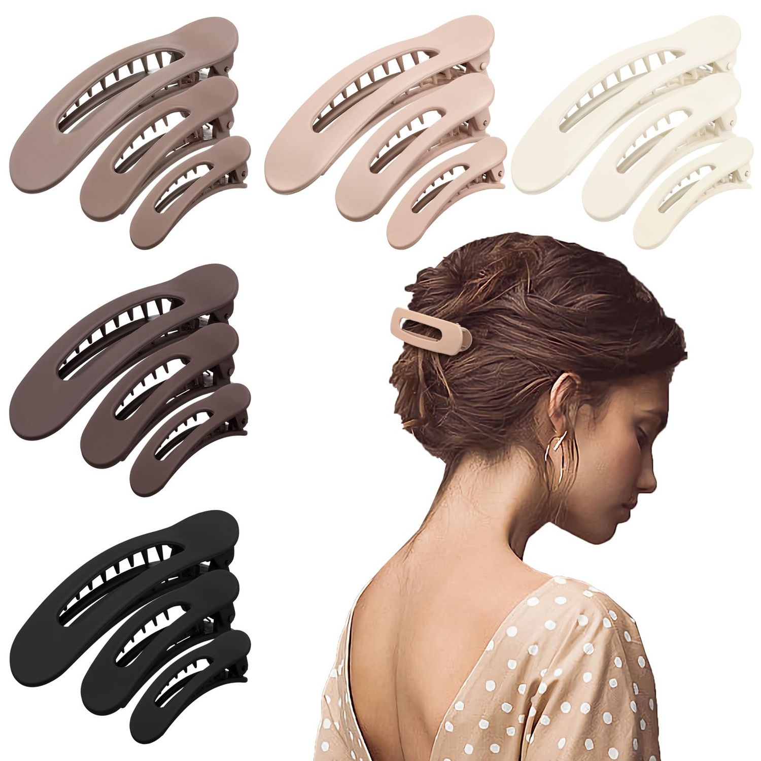 15 Pcs Flat Hair Clips for Women, Large Flat Claw Clips for Thin Thick Hair, 3 Sizes Lay Down Hair Clip Flat Clips for Hair Accessories for Women