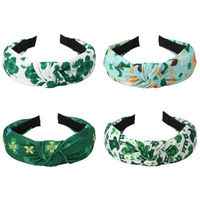 Budsmile Shamrock Headbands for Women Girls Gifts St. Patrick&#39;s Day Headband Lucky Green Non Slip Hair Hoop Bow Knotted Wide Yoga Hair Band Hair Accessories