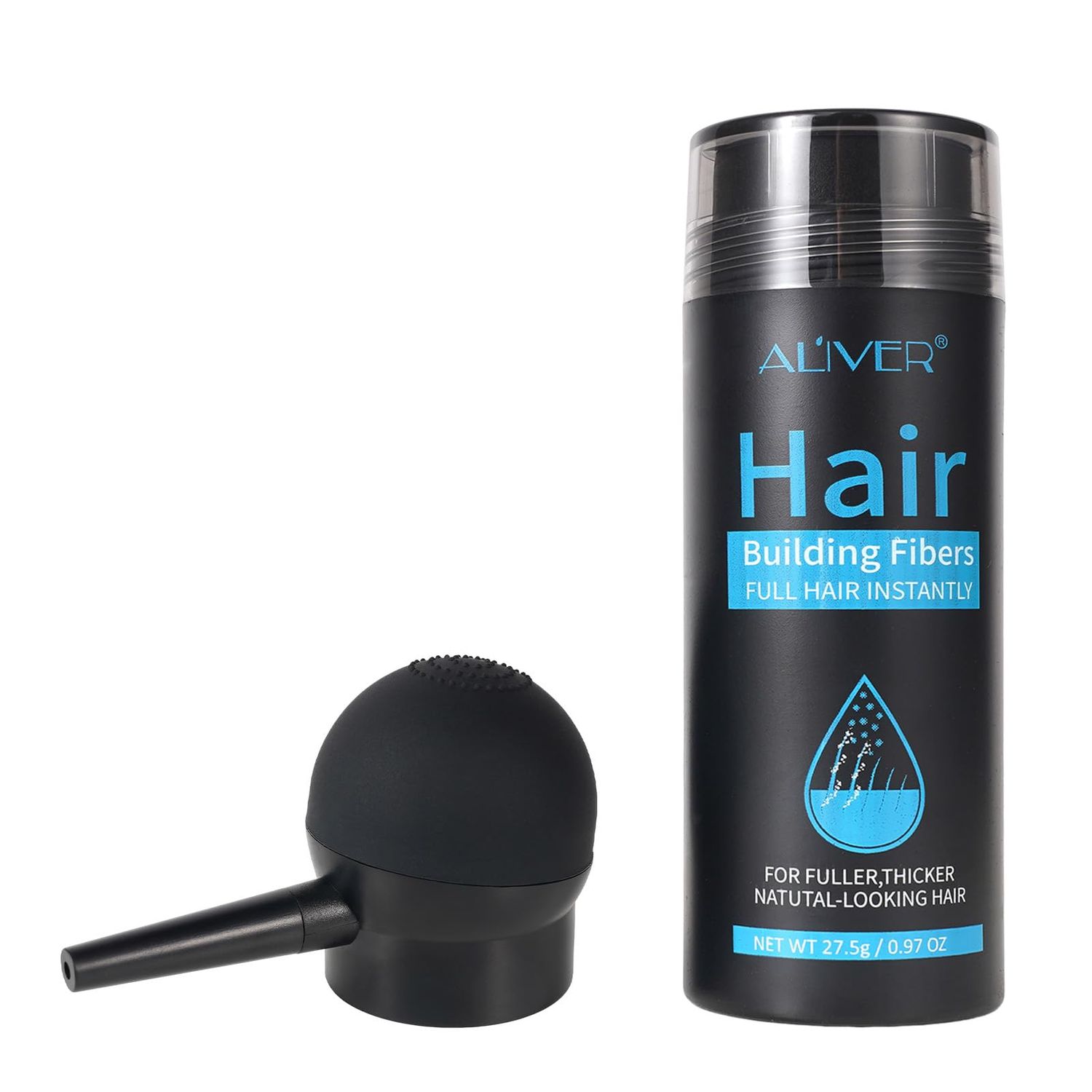 ALIVER Hair Fibers for Thinning Hair for Women &amp; Men, Extra Spray Applicator, Black, 27.5 Gr Hair Powder Bald Spot Cover Up, Instantly Hair Filler, Undetected &amp; Natural
