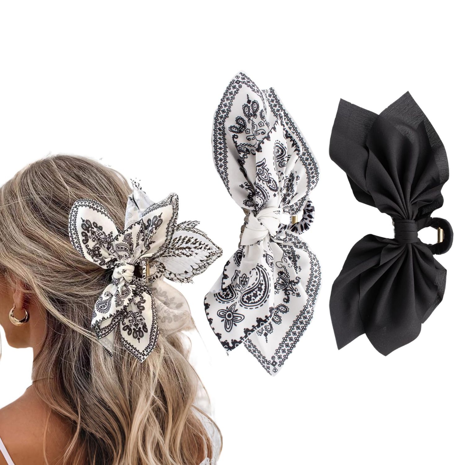 Hadutrek Bow Claw Clips Bow Hair Clips Black White 2PCS Big Hair Bows for Women Butterfly Hair Clips for Styling Large Hair Clips for Thick Hair for Girls Hair Accessories for Women
