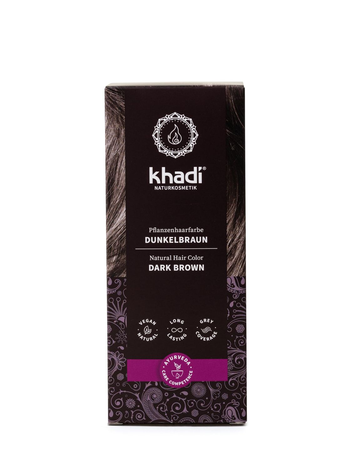 khadi Ayurvedic Natural Hair Color, 100% herbal, vegan, PPD &amp; chemical free, certified natural cosmetics for healthy hair (DARK BROWN, 1 Pack (1 x 3.5oz))