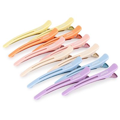AIMIKE Hair Styling Clips Set - 12pcs Macaron No Crease Alligator Sectioning Clips with Silicone Band for Salon and Hair Roller Styling for Women