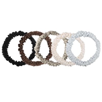 5 Pcs 19 Momme Pure Mulberry Silk Skinny Scrunchies and Ponytail Holders for Women&#39;s Hair Sleep
