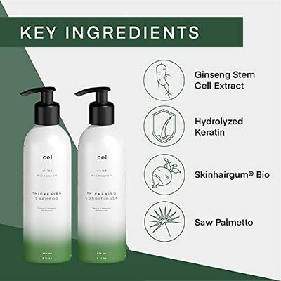 Cel Microstem Natural Hair Thickening Shampoo &amp; Conditioner Set (2 x 8 fl oz) - Stem Cell Extract Anti Thinning Hair Loss Shampoo - Biotin Shampoo - Sulfate &amp; Paraben Free - Suitable for Men &amp; Women