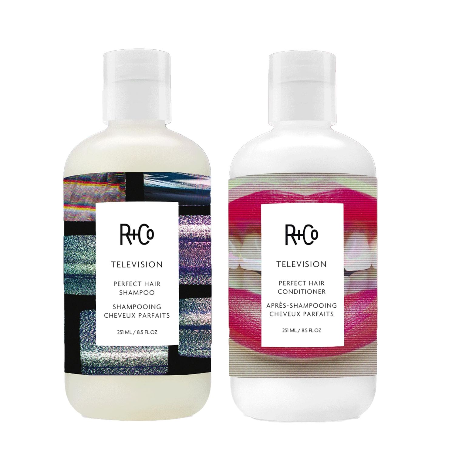 R+Co Television Perfect Hair Shampoo + Conditioner + Cool Wind pH Deluxe Sample | Body + Shine + Smoothing for All Hair Types | Vegan + Cruelty-Free | 8.5 Oz (set of 2)+ .5 Oz Deluxe Sample