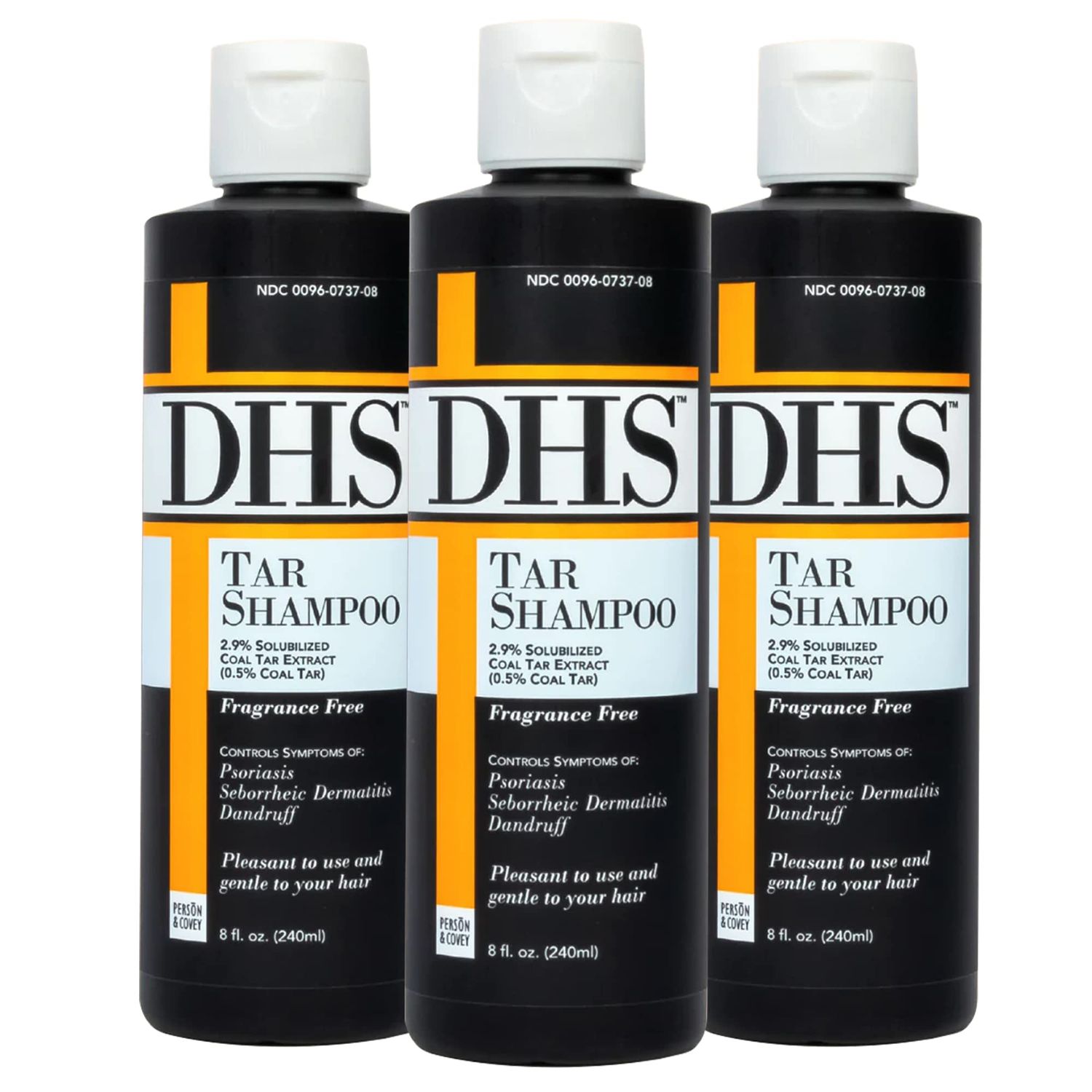 DHS Person &amp; Covey, Inc Coal Tar Shampoo - Anti Dandruff Shampoo for Men &amp; Women, Psoriasis Shampoo &amp; Dandruff Hair Care for Itchy Scalp, Unscented Seborrheic Dermatitis Shampoo - 8 Fl Oz, Pack of 3