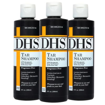 DHS Person &amp; Covey, Inc Coal Tar Shampoo - Anti Dandruff Shampoo for Men &amp; Women, Psoriasis Shampoo &amp; Dandruff Hair Care for Itchy Scalp, Unscented Seborrheic Dermatitis Shampoo - 8 Fl Oz, Pack of 3
