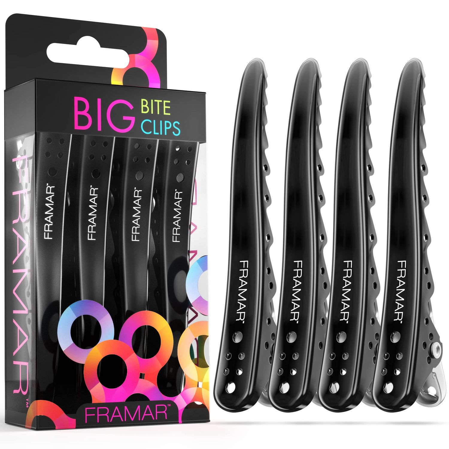 Framar Black Big Bite Clips - Set of 4 Professional Hair Clips - Hair Clips for Styling, Clips for Hair, Metal hair Clips - Extra Grip &amp; Durable