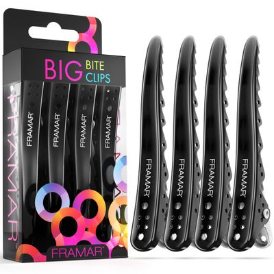 Framar Black Big Bite Clips - Set of 4 Professional Hair Clips - Hair Clips for Styling, Clips for Hair, Metal hair Clips - Extra Grip &amp; Durable