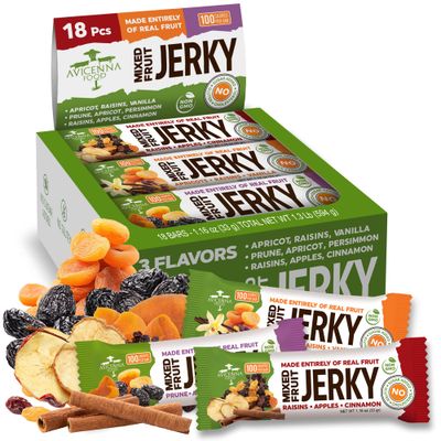 AVICENNA FOOD Variety Pack Natural Fruit Bar, No Added Sugar, Gluten Free, Non GMO, High Fiber Healthy Snacks for Adults and Kids, dried Fruit Jerky (18 Pack)