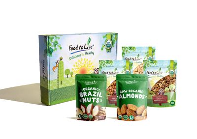Food to Live Organic Raw Nuts in a Gift Box - A Variety Pack of Almonds, Cashews, Brazil Nuts, Hazelnuts, and Walnuts
