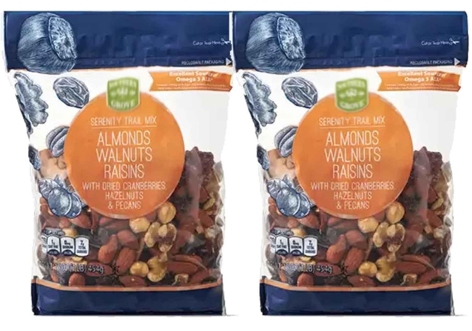 Southern Grove Serenity Omega Trail Mix Almonds Walnuts Raisins With Dried Cranberries Hazelnuts Pecans (2 Bags 15 oz Bag) Healthy Snack Snacking Food