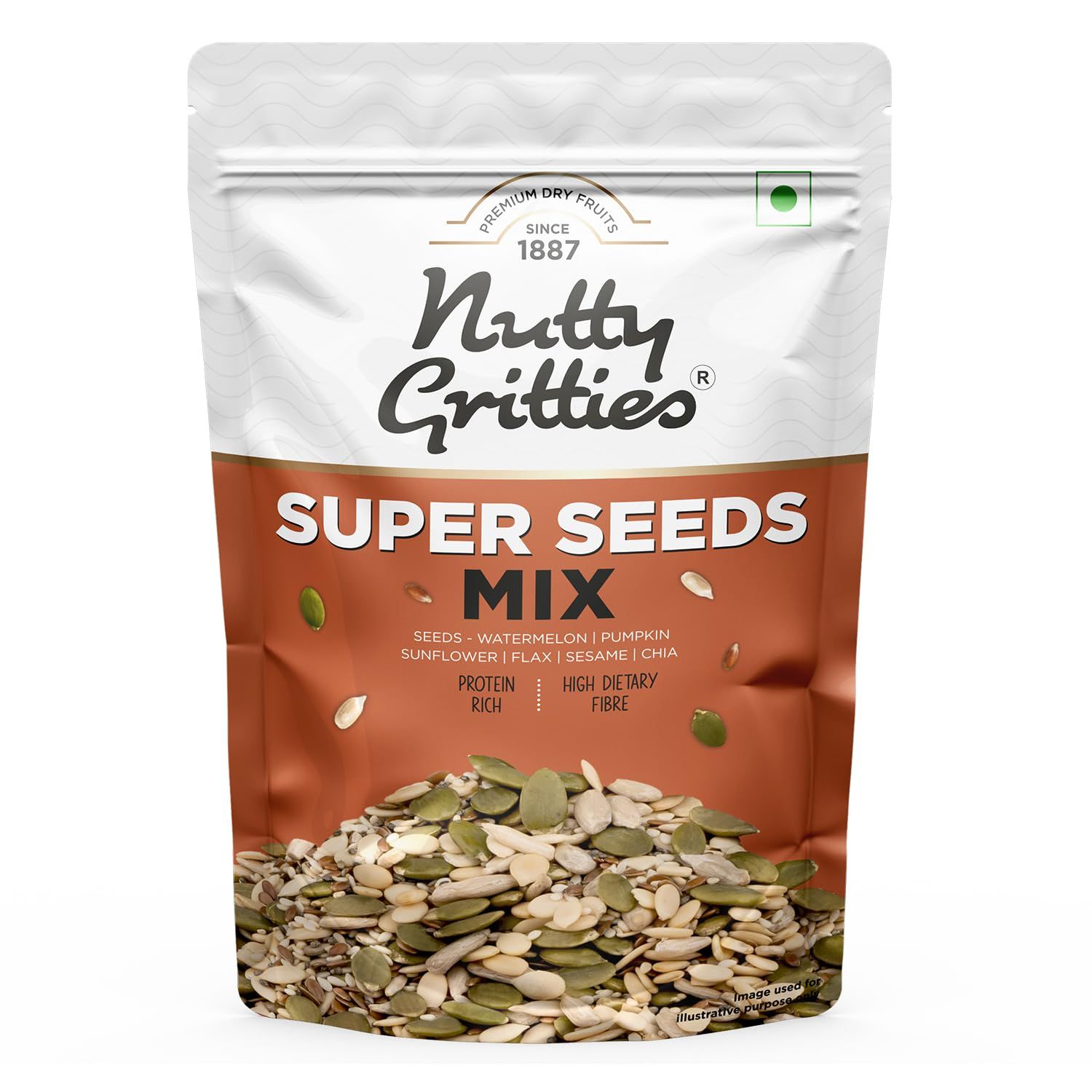 Nutty Gritties Super Seeds Mix - Roasted - Flax Chia Sesame Sunflower Watermelon Pumpkin Seeds (Pack Of 1 - 200 Grams)