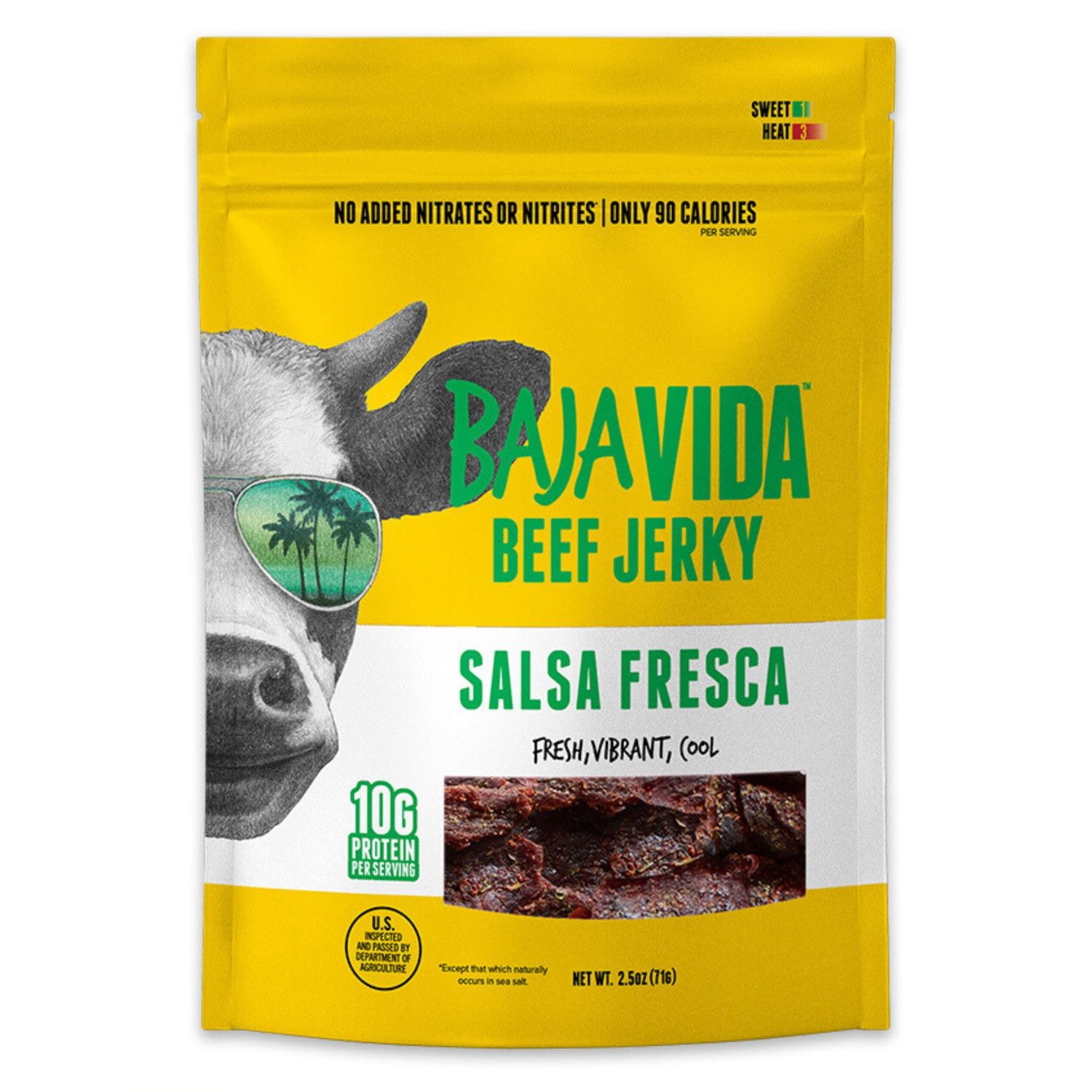 BAJA BEEF Baja Vida Salsa Fresca Beef Jerky - Beef Jerky Snack Packs, Healthy Jerky, Gluten-Free, All-Natural Beef, No MSG, Made in the USA - 2.5 Oz (Pack of 3)