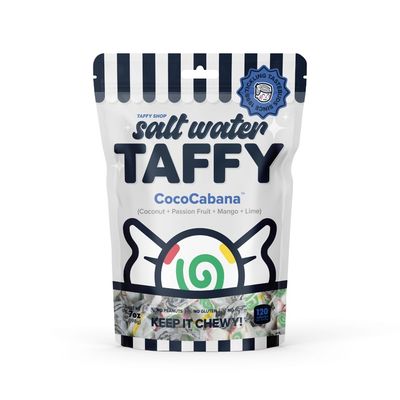Taffy Shop CocoCobana, Coconut, Passion Fruit, Mango, Lime Salt Water Taffy - Gourmet Soft Chewy Candy, Bulk Sweet Snack, Fresh Gift &amp; Gluten-Free, 35 Individually Wrapped Pieces (7oz)