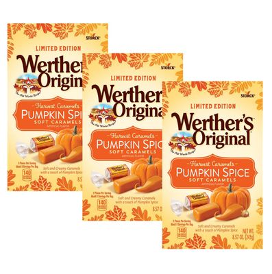 Werther&#39;s Original Harvest Pumpkin Spice Caramel Soft Candy - Soft and Creamy, Individually Wrapped, Perfect for Sharing, Delicious Fall Flavor, Old World Recipe - 8.75 Oz Bag (Pack of 3)