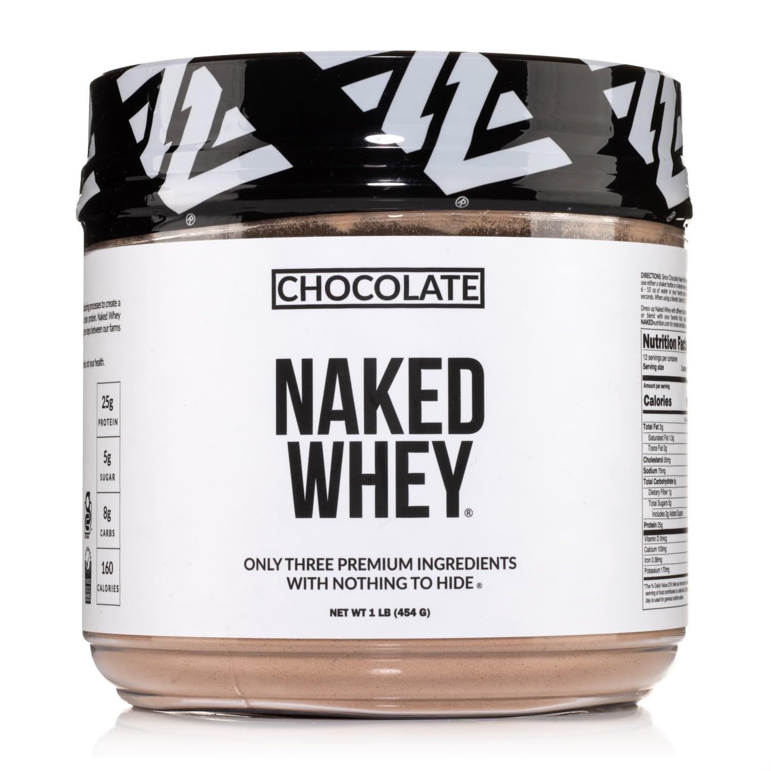 Naked Chocolate Whey 1LB - All Natural Grass Fed Whey Protein Powder, Organic Cacao, and Coconut Sugar - No GMO, No Soy, and Gluten Free, Aid Growth and Recovery - 12 Servings