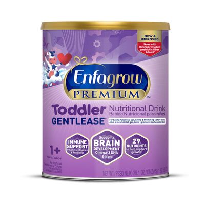 Enfagrow PREMIUM Gentlease Toddler Nutritional Drink, Made with Real Milk, Designed to Ease Fussiness, Gas &amp; Crying, Brain-Building Omega-3, Nutrients for Growth &amp; Immune Support, Powder Can, 29.1 Oz