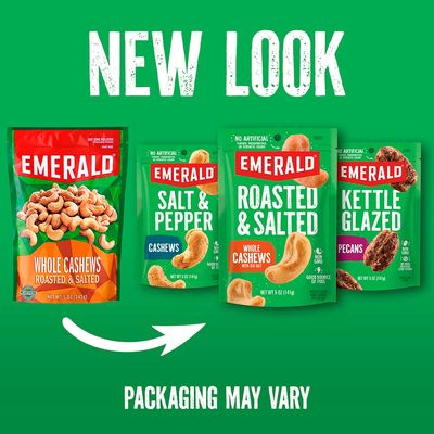 Emerald Nuts Dill Pickle Seasoned Cashews (1-Pack), 5oz Resealable Bag, Non-GMO, Contains No Artificial Preservatives, Flavors or Synthetic Colors