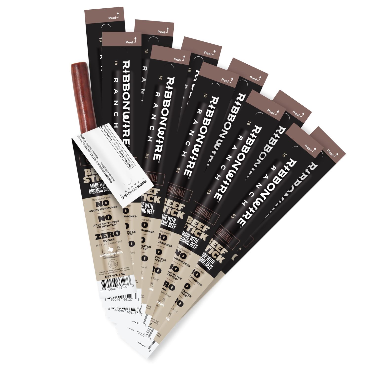 Ribbonwire Ranch Beef Sticks, Made with Organic Beef, Pasture Raised, High Protein Snack, Healthy, Low Carb, Keto Friendly, Gluten Free, Nitrate Free, On the Go, 1 Oz Sticks, Original Flavor, 12 Pack