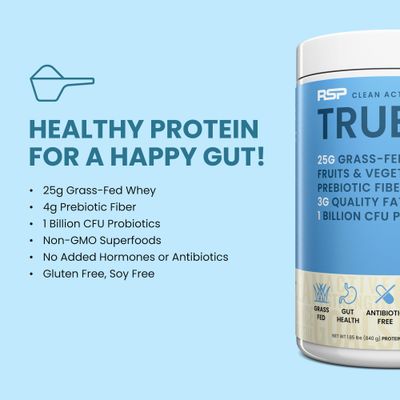 TrueFit Gut Healthy Protein Powder, Grass-Fed Whey Meal Replacement Shake with Prebiotics, Probiotics, & Organic Superfoods, Keto Friendly, Gluten Free