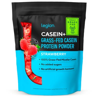 LEGION Casein Casein Protein Powder (Strawberry) - Slow-Release Micellar Casein Protein Powder - Non-GMO, Gluten-Free &amp; Naturally Sweetened Casein Powder from Grass-Fed Cows (30 Servings)