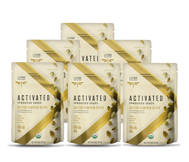 Living Intentions Organic Sprouted Pumpkin Seeds: Salted - NonGMO - Gluten Free - Vegan -Kosher - Paleo - 8 Ounce Unit (Pack of 6)