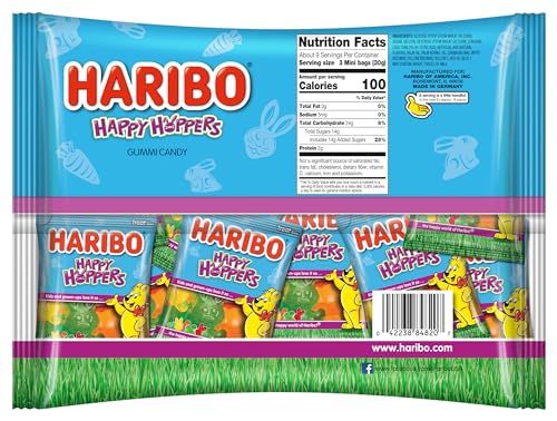 HARIBO Easter Happy Hoppers Gummi Candy, Individually Treat Size Wrapped Packets, 9.5 oz. Bag