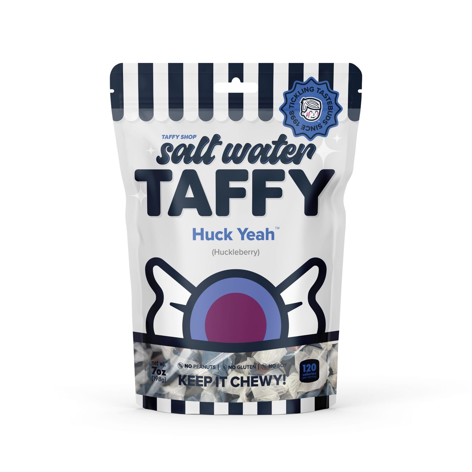 Taffy Shop Huck Yeah, Huckleberry Salt Water Taffy - Gourmet Soft Chewy Candy, Bulk Sweet Snack, Fresh Gift &amp; Gluten-Free, 140 Individually Wrapped Pieces (32oz)